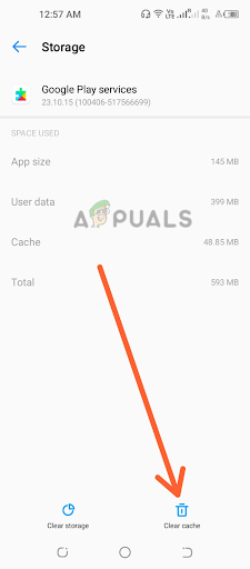 Clicking on the Clear cache option