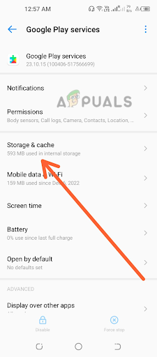 Tapping on the Storage & Cache options