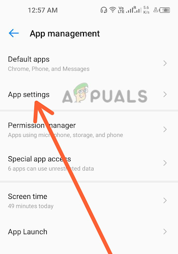 Tapping on the App Settings option