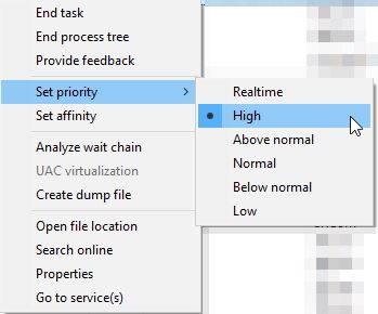 Setting the priority of Destiny: 2 Lightfall as High