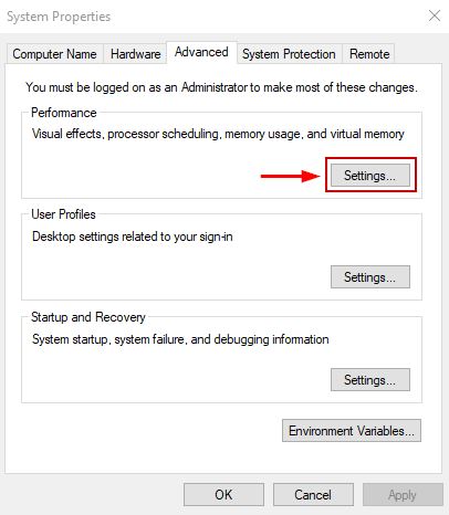 Editing Windows Performance settings