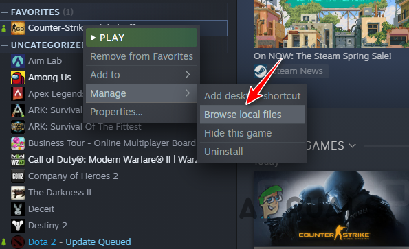 Navigating to CSGO Installation Directory