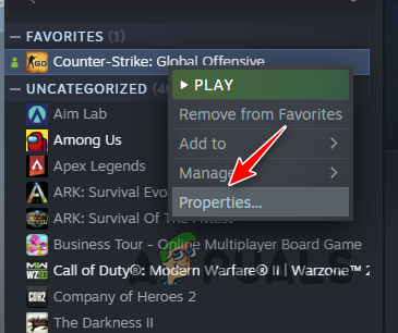 Navigating to Game Properties