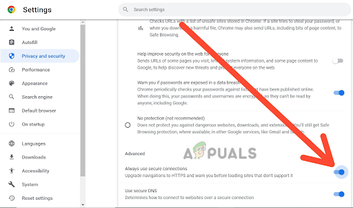 Look for the option Always use secure connections