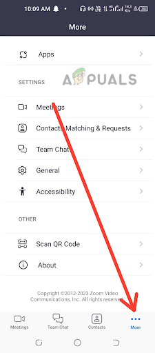 Taping on the More icon