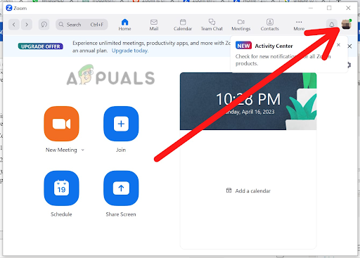 Clicking on your profile picture or initials