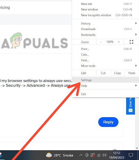 From the dropdown menu, select Settings