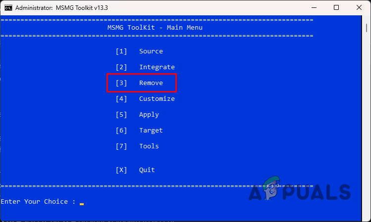 Navigating to Remove Menu