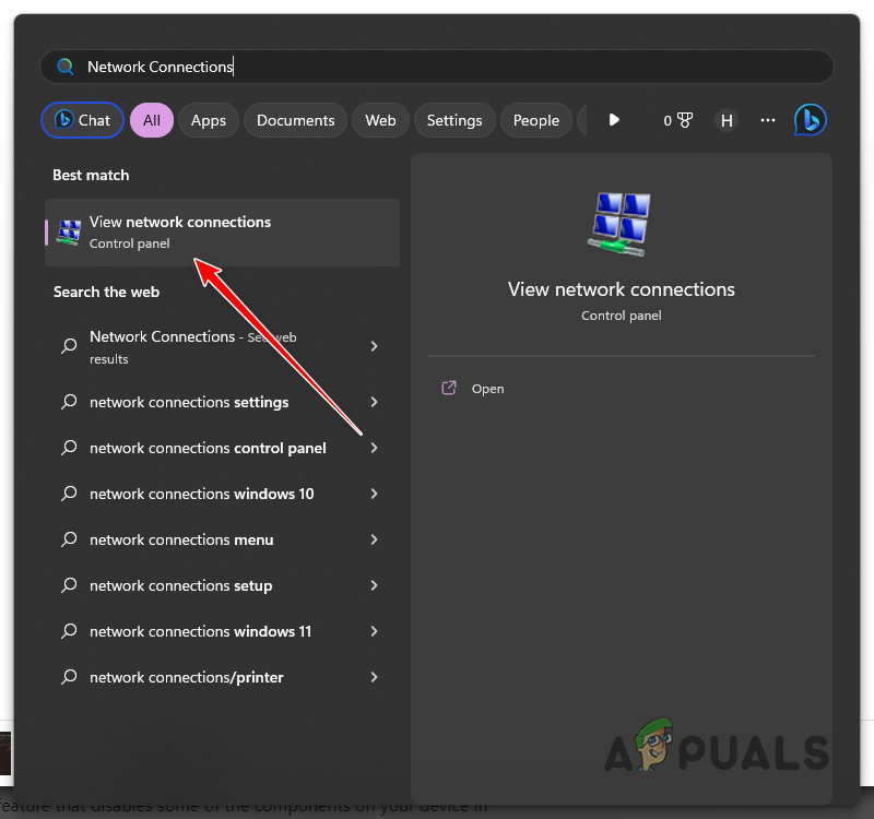 Opening Network Connections Window