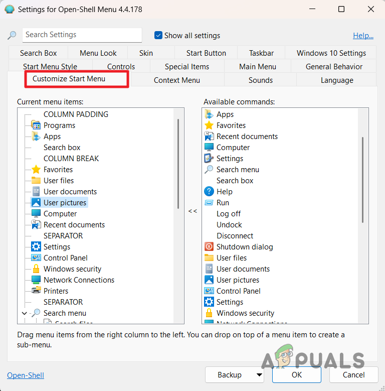 Customizing Start Menu Items