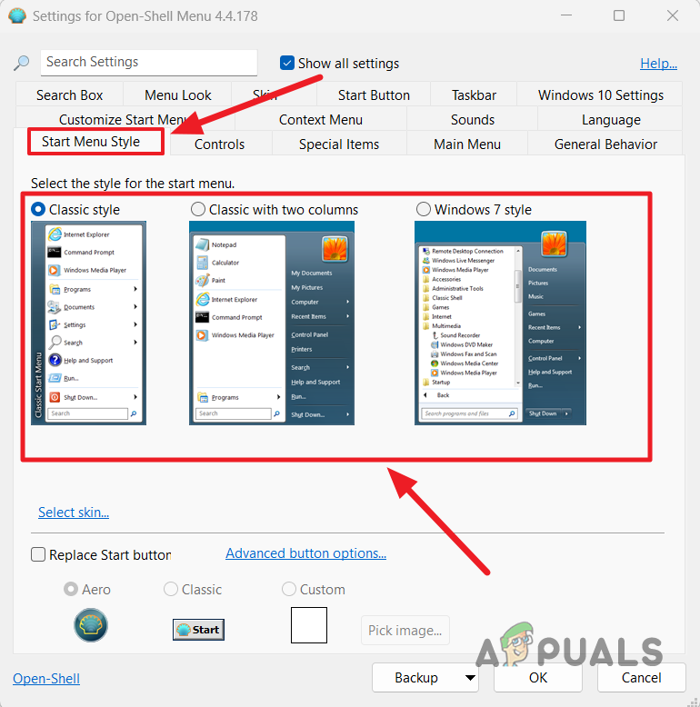 Customizing Start Menu Style