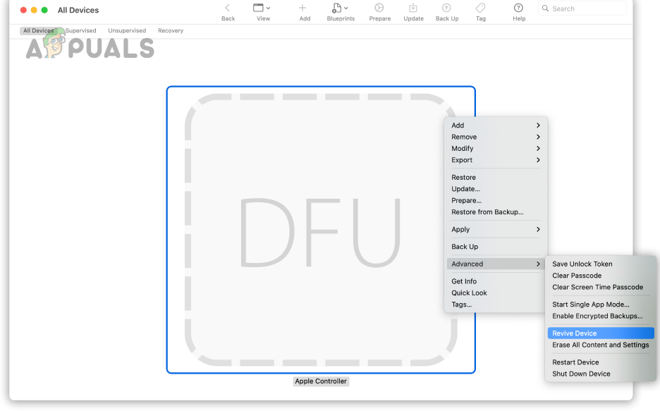 Revive Device of the MacBook Air in the Apple Configurator