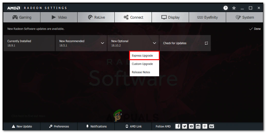 Installing update in Radeon setting