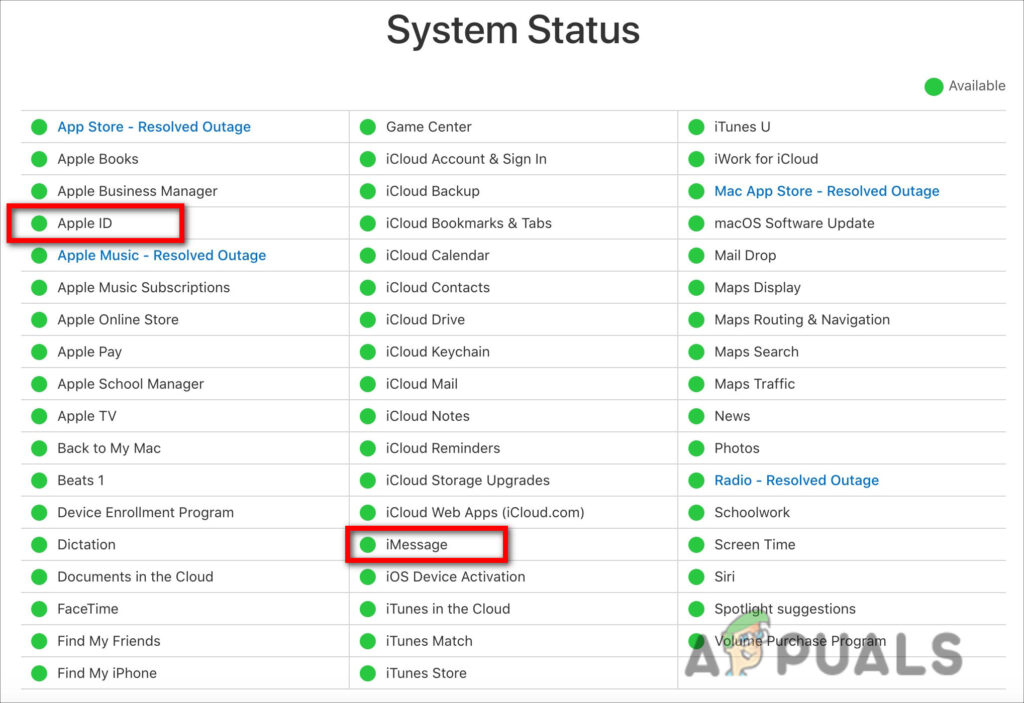 Check server status for Apple ID and iMessages