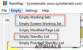 Clearing RAM cache on RamMap