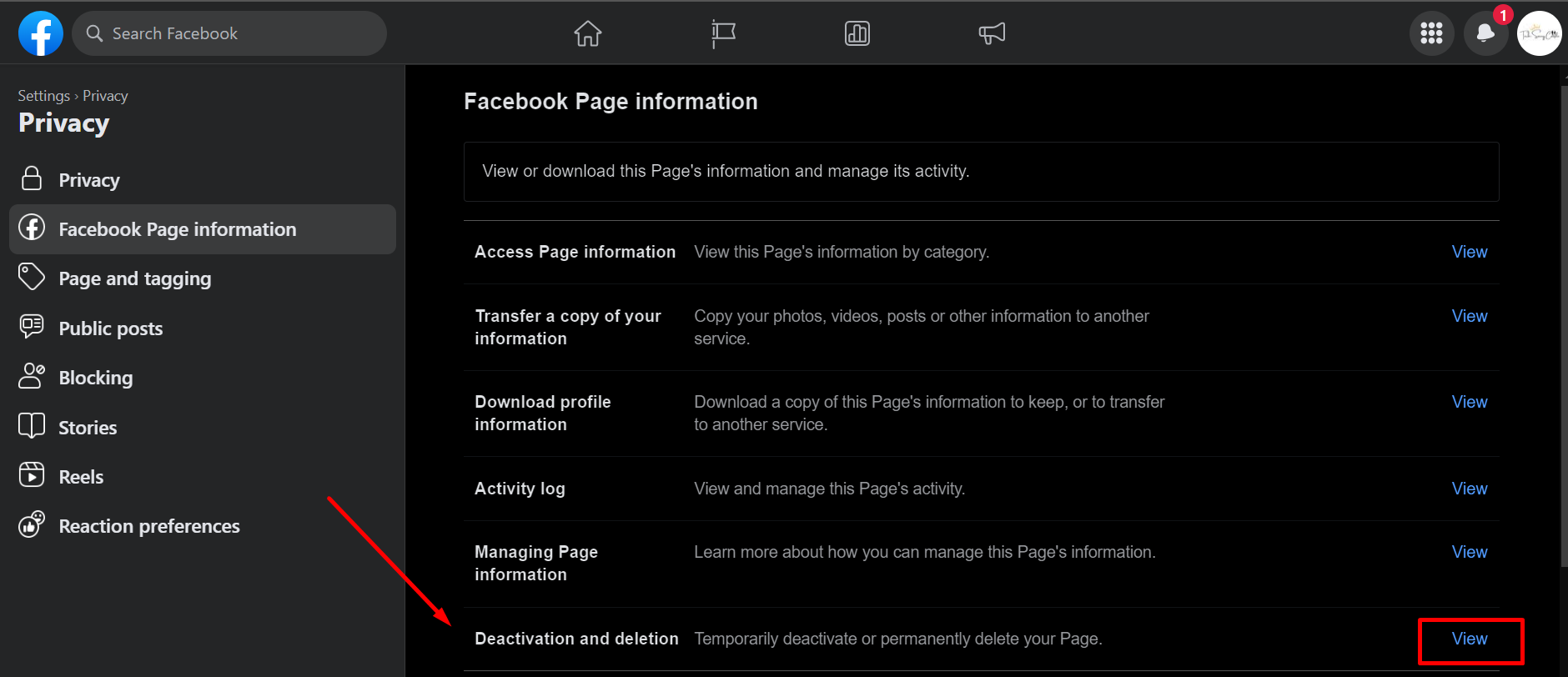 Open Deactivation and deletion by click on View button