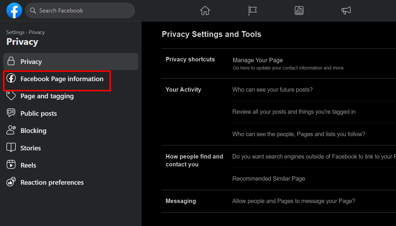 Open Facebook Page Information