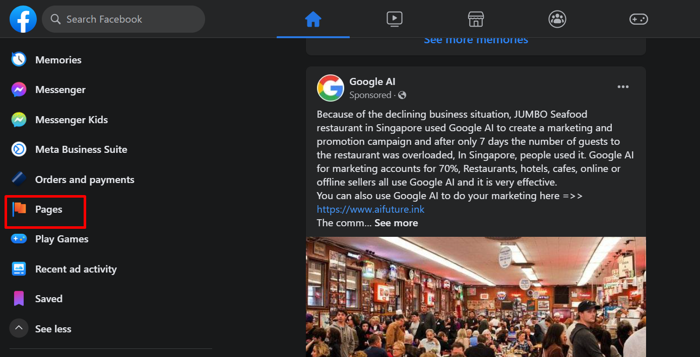 Open Pages from left sidebar