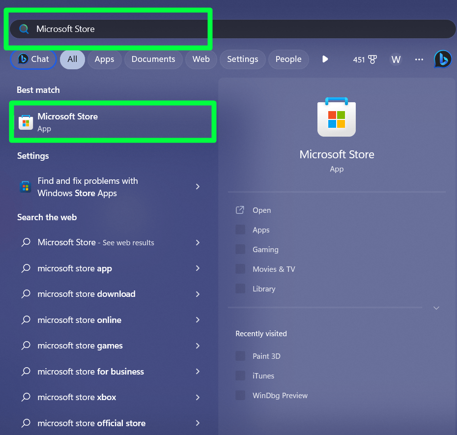 Launching Microsoft Store