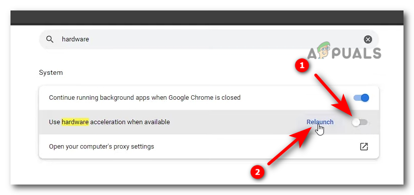 Disable Hardware Acceleration and click Relaunch