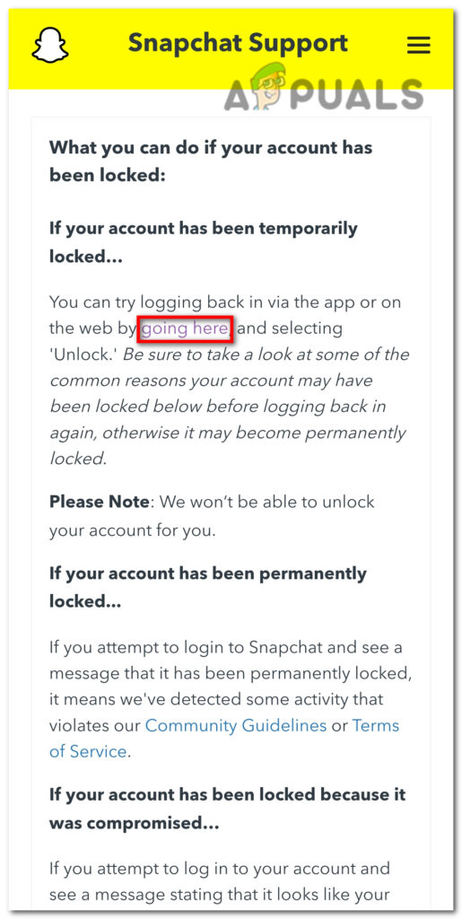 Tap on the link stated as "going here."