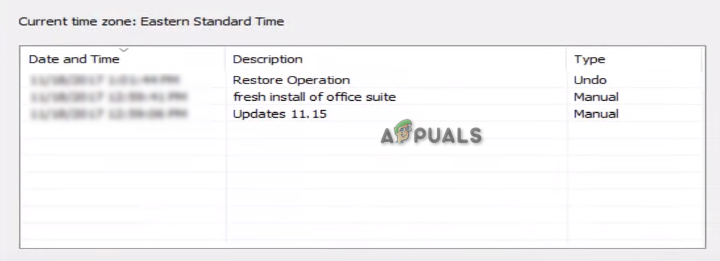 Selecting a restore point