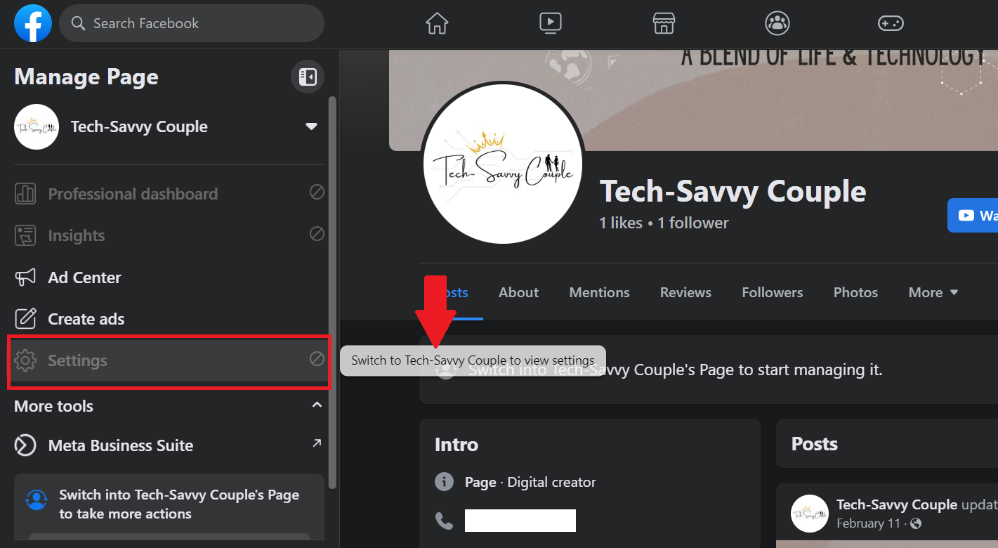 Switch to Page profile