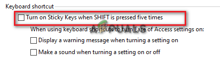 Turning off sticky key shortcut