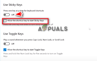 Turning off Keyboard shortcut for Sticky keys Windows 10