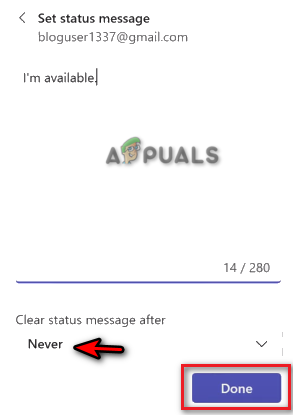 Typing a status message