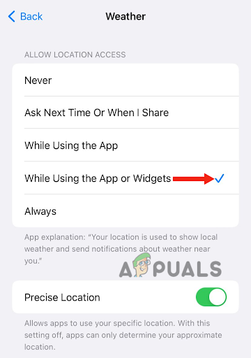 Tap on While Using the App or Widgets