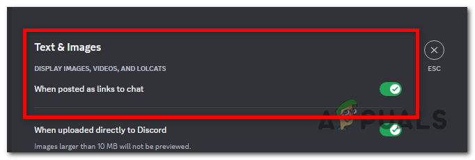 Under Text & Images, turn ON "When posted as links to chat".
