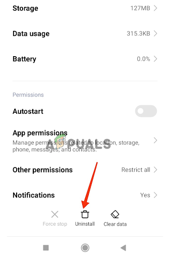 Tap on the Uninstall option