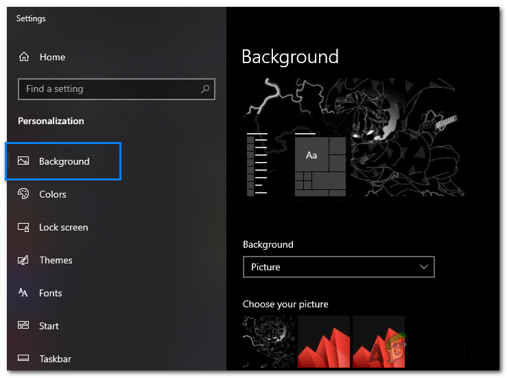 go to the "Background" tab.
