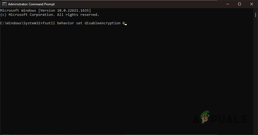 Enabling EFS via Command Prompt