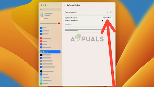 Clicking on Update Now