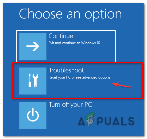 select the "Troubleshoot" option from the available choices.