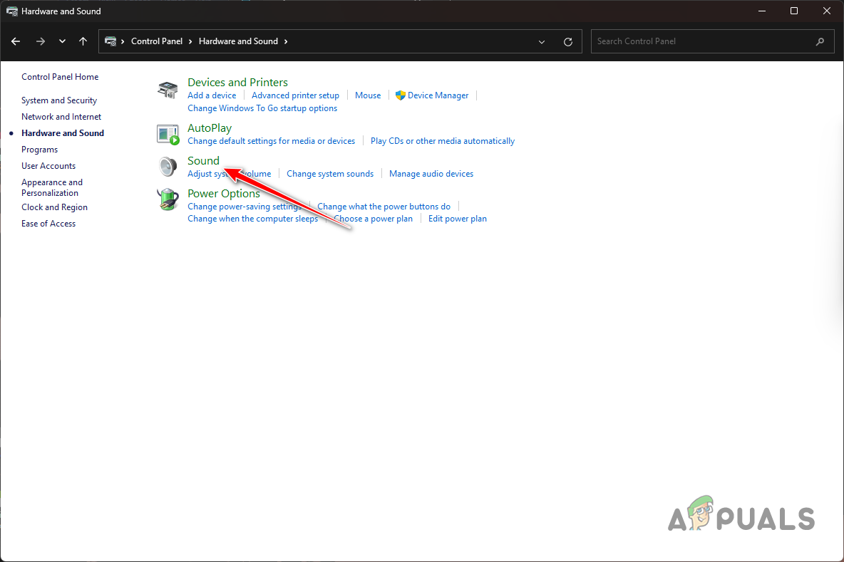 Navigating to Sound Options