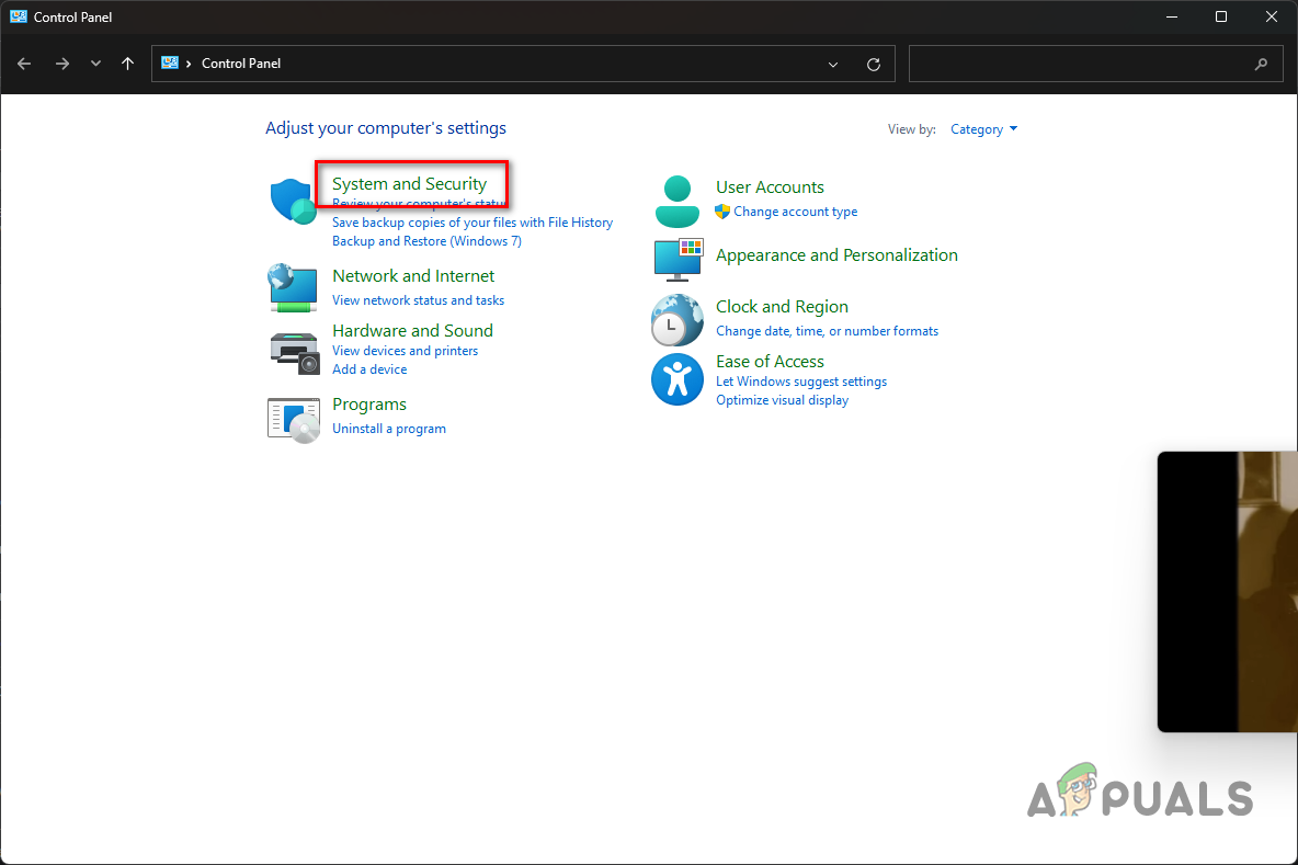 Navigating to System and Security Options