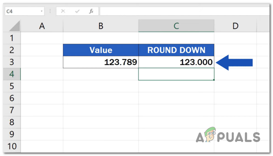 Press Enter to get the rounded-down result.