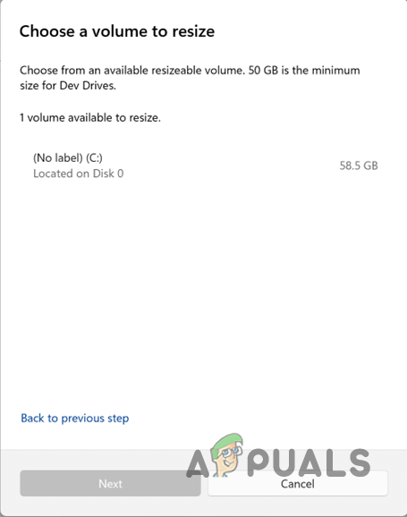 Selecting Volume to Resize