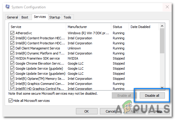 Click on the “Disable all” button to disable all non-Microsoft services