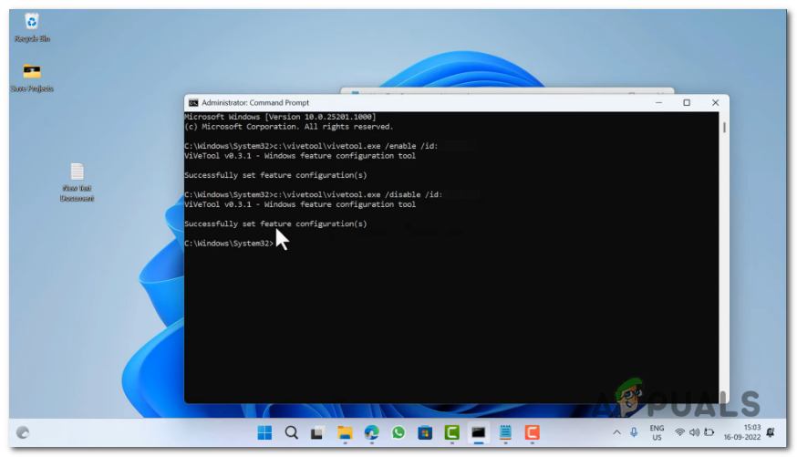 type the following command:vivetool /disable /id:35262205