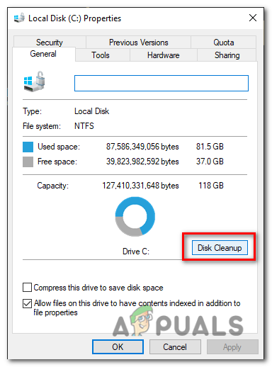 click on "Disk Cleanup" to launch the Disk Cleanup too