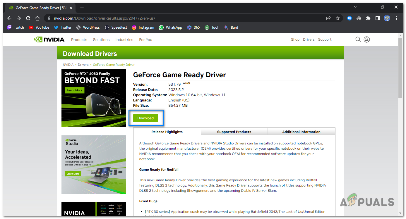 Click on the "Download" button next to the driver