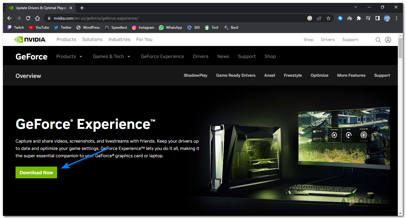 click on the "Download Now" button under "GeForce Experience".