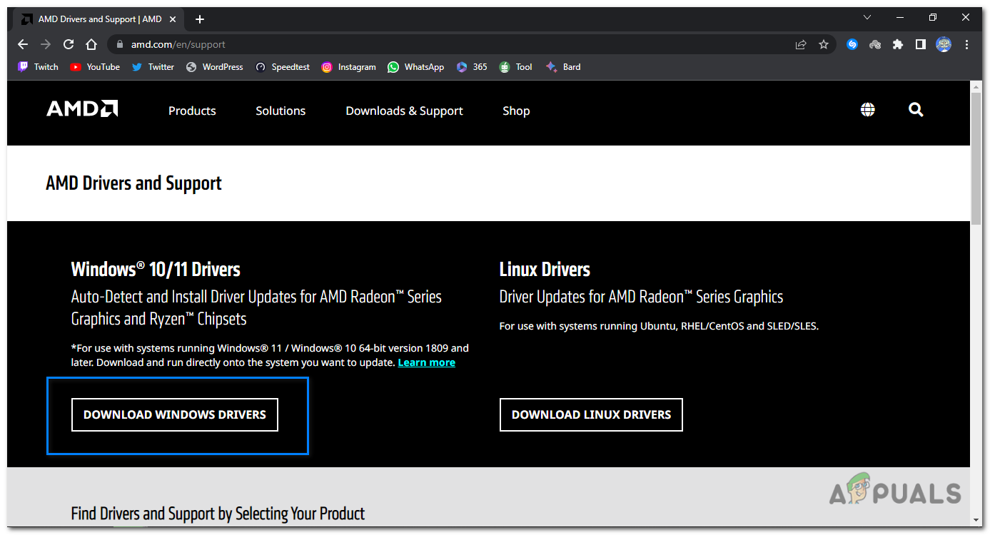 left-click on the "DOWNLOAD WINDOWS DRIVERS" option.