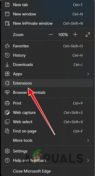 Opening Extensions Menu