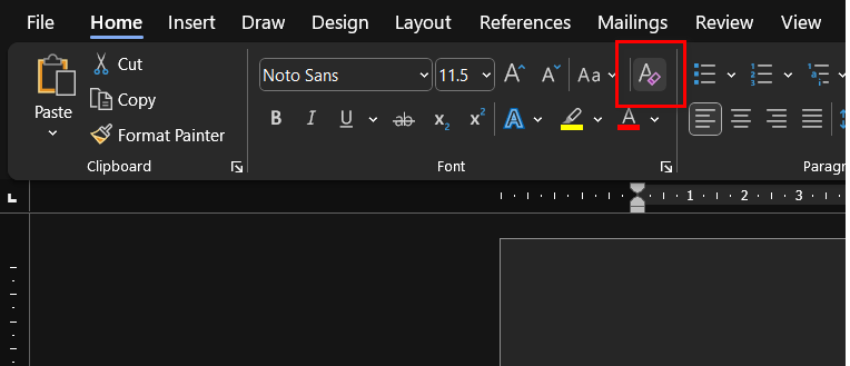 Click on the "Clear Formatting" button, which looks like an eraser