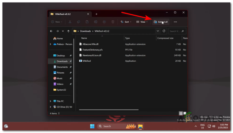 Click on the "Extract all" button to extract the files to a location of your choice.